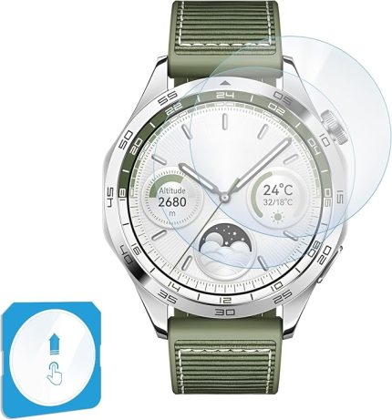 Huawei Watch GT4 46mm için 2'li Paket (2 Adet) Kolay Kurulum Otomatik Hizalama Aparatlı Şeffaf 9H Sertliğinde Gerçek Temperli Cam Ekran Koruyucu