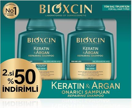 Keratin & Argan Onarıcı Şampuan | 2 x 300 ml | Yıpranmış ve Hasar Görmüş Saçlar İçin | Hidrolize Keratin + Argan Yağı + BioComplex B11