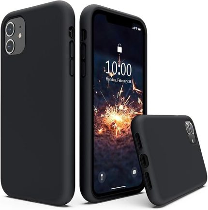 iPhone 11 ile Uyumlu Kılıf, İçi Kadife Kaplamalı İnce Sıvı Silikon Tam Koruma Yumuşak Jel Silikon Kapak, Siyah