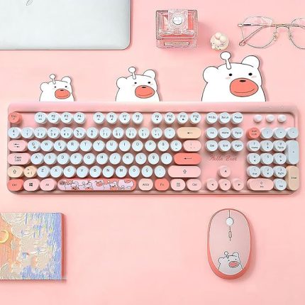 Mofii Ayıcık Desenli Kablosuz Renkli Yuvarlak Tuşlu Klavye Mouse Set-AL4258 (Mavi)