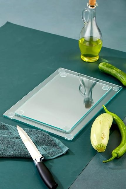 2'li (20 * 30)(25 * 35) Şeffaf Temperli Cam Kesme Tahtası - Isıya Dayanıklı, Kırılmaya Dayanıklı