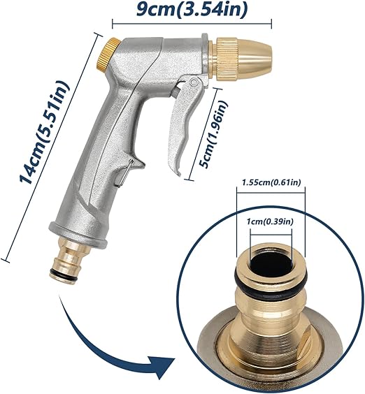 Bahçe el duşu, yüksek basınçlı bahçe duşu/bahçe püskürtme tabancası, %100 metal, ayarlanabilir su akışı, araç yıkama, temizlik işleri ve bahçe sulama için - Görsel 3