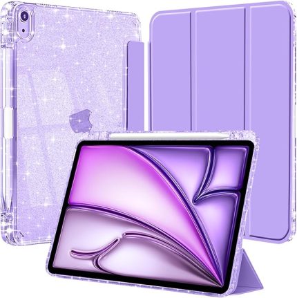 Air 11" M3 (2025) / M2 (2024), iPad Air 5. (2022) / 4. Nesil (2020) 10,9 inç [Dahili Kalem Tutucu] Parlak Şeffaf Arka Kapaklı Parlak Kılıf, Lavanta Moru