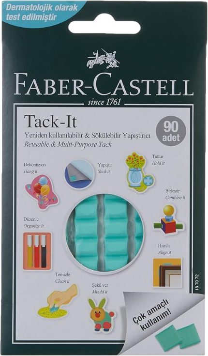 Tack-it Yeşil, 50 gr, 90 Parça, Yeniden Kullanılabilir Hamur Yapıştırıcı, Sökülebilir ve İz Bırakmaz