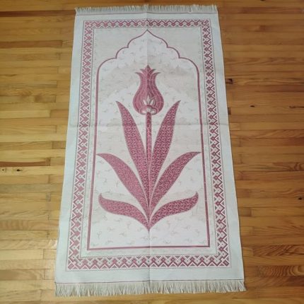 Lüks sönil kaliteli Seccade Lale desenli yumuşak, Tesbih hediyeli (Pembe)