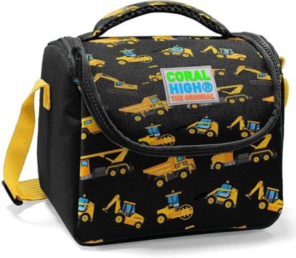 High Siyah Sarı İş Makinesi Baskılı Okul Beslenme Çantası