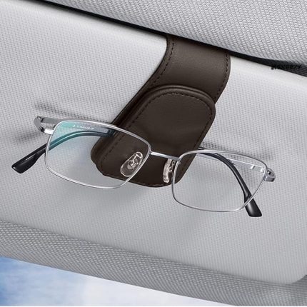 İçi Gözlük Tutucu Deri Manyetik Kart ve Gözlük Tutucu Klips Oto Gözlük Tutucu Kahverengi