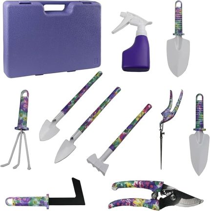 10 Parça Bahçe Aletleri Seti Çiçek Baskı Alüminyum Bahçe Aletleri Mala ile Transplanter Tırmık Weeder Budayıcı Makası Püskürtücü Taşıma Çantası
