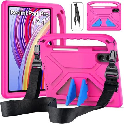Redmi Pad Pro 12,1 inç 2024 için Çocuk Kılıfı, Saplı ve Omuz Askılı Hafif Kaymaz Kılıf, Pembe