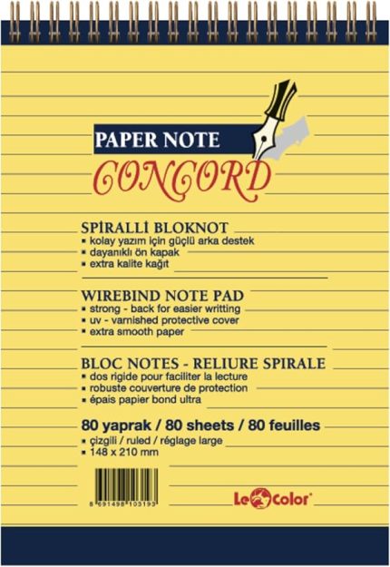Color Concord Ofis Bloknot A5 Çizgili Sarı