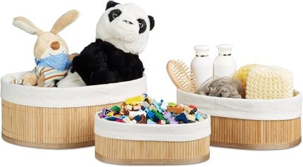 Home 3'lü Bambu Sepet Seti: Çok Amaçlı Ekmek Sepeti ve Banyo Mutfak Organizeri (Oval)