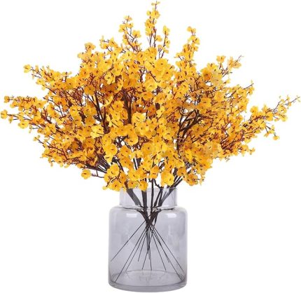 NIETING Yapay çiçekler, 12 adet yapay Gypsophila çiçeği, kendin yap düğün çiçek buketi, parti masası, merkez parçalar, çiçek aranjmanları ve ev, sonbahar dekorasyonu (sarı)