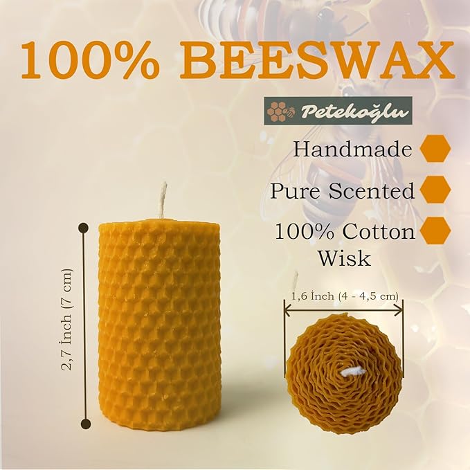 Balmumu Mum Dekoratif Hediye Kutusu 4 Lü Set Doğal Petek Beeswax Candle Açmış Gül (Yeşil Krem süslemeli açmış gül) - Görsel 4