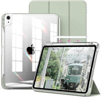 İpad Air 11inç 2024 Air 4/5/6.Nesil 10.9 ile Uyumlu Kılıf Pen Charge Şeffaf Kalem Bölmeli Case, Açık Yeşil