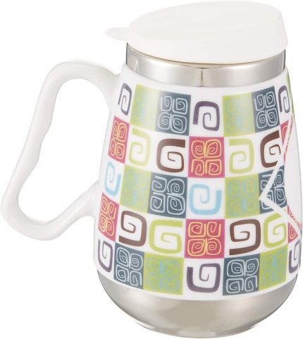 AND325B İçi Çelik Dışı Desenli Seramik Kupa Mug, 400 ml