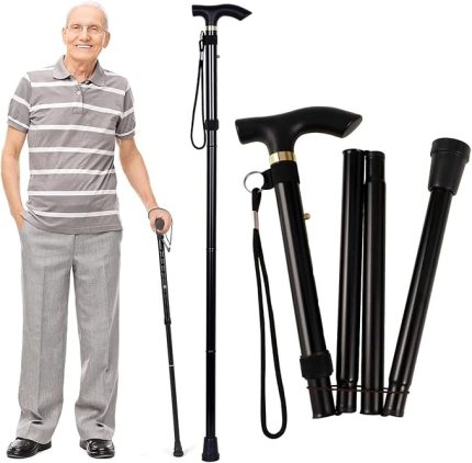 Yaşlılar için katlanabilir baston, katlanabilir, yüksekliği ayarlanabilir baston, yaşlılar için baston, katlanabilir, dağ batonu, yürüyüş batonu, kaymaz, hafif, üniseks baston