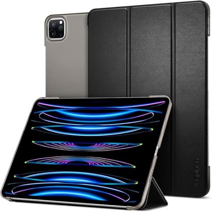 iPad Pro 11" (2022 / 2021) ile Uyumlu Kılıf Smart Fold Stand özellikli Vegan Deri Siyah Kapak - ACS02887 (Spigen TR Garantili)