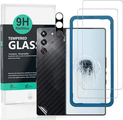2 Paket Ekran Koruyucu İçin ZTE nubia Red Magic 10 Pro/10 Pro+ 5G 6,85",9H Sertlik Temperli Cam,1 Adet Kamera Lens Koruyucu,1 Adet Arka Karbon Fiber Film,Hava kabarcığı yok,Kurulumu kolay