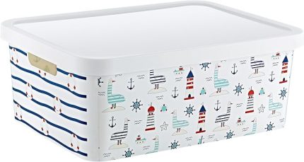 Stafi Desenli Çok Amaçlı Kapaklı Kutu 12 LT MARİN