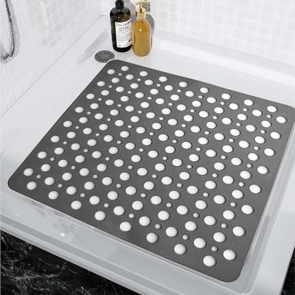 | Kaymaz Banyo Paspası | Antrasit Gri | 54x54cm – Dikdörtgen Duş Matı, Küvet Paspası | Güçlü Vantuzlu, Su Tahliyeli, Yumuşak | Makinede Yıkanabilir | Kaydırmaz Zemin Matı