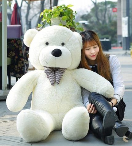 HEDİYE- 160 cm İthal Kumaş Papyonlu DEV Boy Peluş Ayı Beyaz