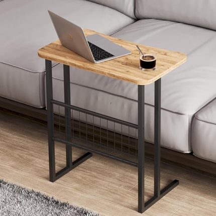 Metal Ayaklı Laptop Sehpası Koltuk Sehpası Kahvaltı Masası Çalışma Sehpası - Atlantik Çam Desenli