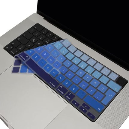Macbook Air Pro M1-M2-M3 Klavye Koruyucu (Türkçe Q) TouchID'li A2681 A3113 A2941 A3114 A2442 A2779 A2992 A2918 A2485 A2780 A2991 ile Uyumlu Ombre Lacivert Mavi