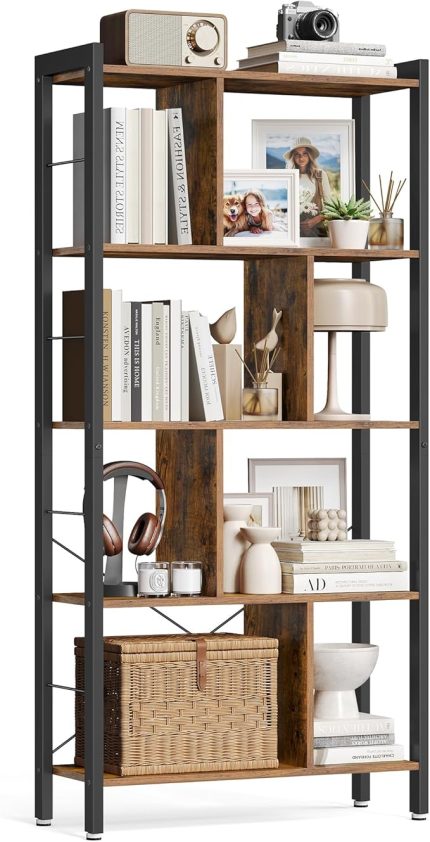 Kitaplık, 4 Seviyeli Ofis Raf, Metal Çerçeve, Vintage Kahverengi - Siyah LBC12BX