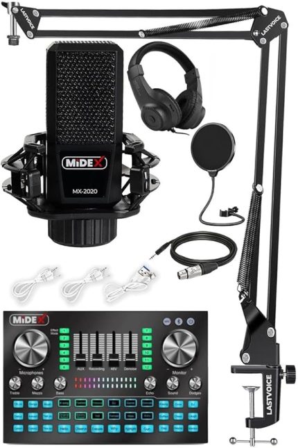 MX-2020 Diamond Set Efektli Ses Kartı Mikrofon Kulaklık Stand Kayıt Canlı Yayın Seti (PC ve Telefon)