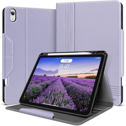 HOLIMET iPad Air 6 11 inç 2024 için kılıf, iPad Air 5/4 kılıfı (10,9 inç 2022/2020) kalem tutuculu, TPU arka yüz Akıllı Kılıf Otomatik Uyku/Uyandırma ve Ayakta Durma Fonksiyonlu - Mor