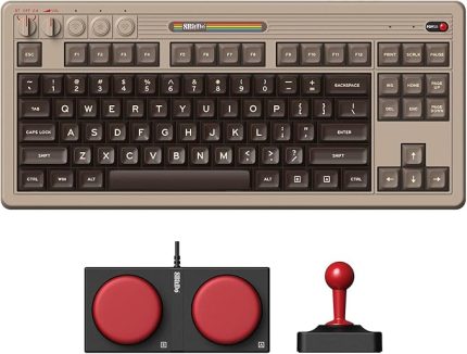Retro Mekanik Klavye, Bluetooth/2.4G/USB-C Hot Swappable Oyun Klavyesi, 87 Tuşlu, Çift Süper Düğmeli ve Süper Çubuklu, Windows ve Android için - C64 Edition - QWERTY İngilizce Klavye