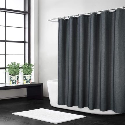 Keten Keten Gibi 240 GSM Ağır Hutch Duş Perdesi Banyo için Kancalı Otel Lüks Kumaş Yıkanabilir, Koyu Gri, 120 x 200 cm