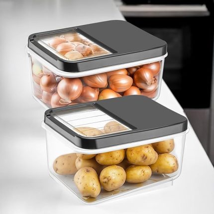 Home 2'li 16 Litre Sürgülü Kapak Sebzelik, Patates Soğan Saklama Kabı, Erzak Saklama Kabı-antrasit