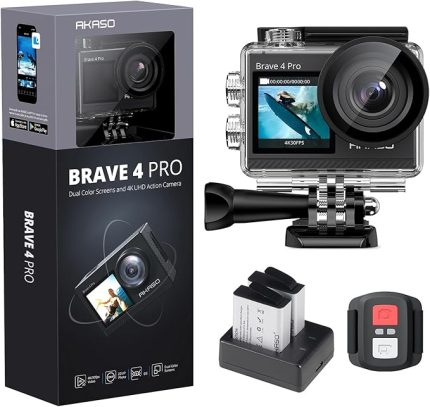 Brave 4 Pro Aksiyon Kamerası 4K Su Geçirmez Su Altı Kamerası 40 m - Ultra HD 20MP 170° Geniş Açılı WiFi Spor Kamerası Çift Ekran, Dokunmatik Ekran, 5X Yakınlaştırma ve Montaj Setleri