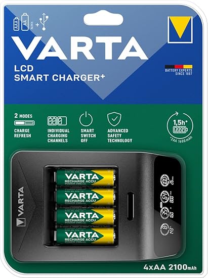 Akü şarj cihazı, 4 x AA 2100 mAh dahil, şarj edilebilir AA/AAA, LCD Smart Charger+ için, tek yuvalı şarj, 2 mod: Şarj, tazeleme - Görsel 2