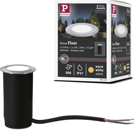 94365 LED Dış Mekan Lambası Zemin Gömme Lamba IP67 Yuvarlak 1x2 Watt Paslanmaz Çelik Fırçalanmış Dış Mekan Lambası Paslanmaz Çelik, Plastik 3000 K