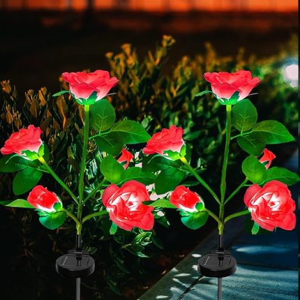 mekan için güneş ışığı, güneş enerjisi gül çiçek ışığı, 5 LED lamba, bahçe lambası, bahçe lambası, bahçe lambası, bahçe, bahçe, bahçe lambası, bahçe, bahçe, balkon, bahçe dekorasyonu (kırmızı, 2 adet)