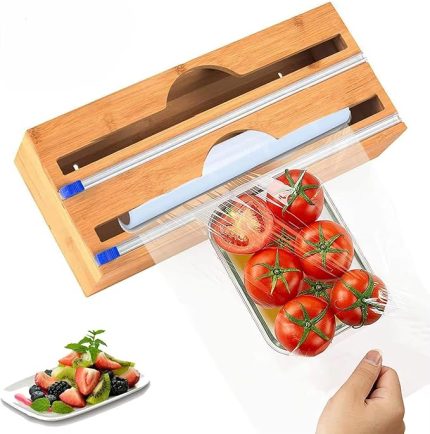 Home Bambu Asılabilir Streç Film ve Alüminyum Folyo Kesme Aleti, Kesici Streçlik ve Folyoluk, Mutfakta Pratik Kullanım için Tasarlanmış, Dayanıklı ve Şık Mutfak Aksesuarı (İki Gözlü)