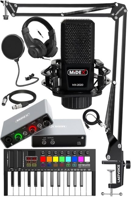 Midi Paket-2 Stüdyo Ekipmanları Seti Ses Kartı Midi Klavye Mikrofon Kulaklık