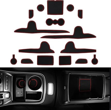 PIN Kauçuk paspaslar Hyundai Santa Fe 2021-2023 ile uyumlu iç mekan kaymaz paspaslar orta konsol saklama kutusu araba parçaları Santa Fe iç donanım (kırmızı)