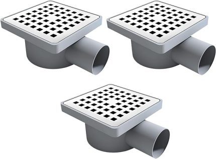 Set 10x10 Kare Krom Yer Sifonu – Ø50 Yandan Çıkışlı, 304 Paslanmaz Çelik Su Gideri | Balkon, Banyo ve Zemin İçin Dayanıklı Gider Izgarası