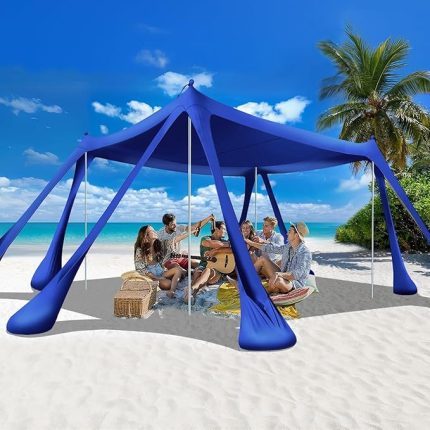 Plaj Gölgelik Tente Deniz Çadırı, Sahil Plaj Gölgeliği Kanopy, UPF50 Güneş Koruma, Açık Hava Deniz Şemsiyesi Tente Gölgelik Aile Kampı Balık Piknik için Gölgelik, 300x300cm Derin Mavi