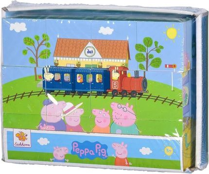 Simba, 109265708, Peppa Pig Blok Puzzle, Resimli Küpler, 12 Yapı Bloğu ile 6 motif, 6 Şablon, 13 adet, 16x12cm