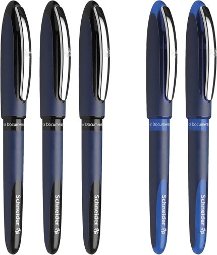 Schneider One Business Roller Kalem, Ultra Pürüzsüz 0,6 mm Uç, 5 Kalem, 3 Siyah, 2 Mavi