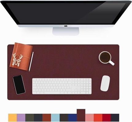 Lindos - Deri Mat, Masa Pedi, Büyük Mouse Pad, Ofis için Mat, Su Geçirmez Mat, Ofis ve Ev için Deri Pedi, Gaming Masa Matı, Masaüstü için Masa Koruyucu Pedi (75 cm x 34 cm x 1,3) (Bordo)