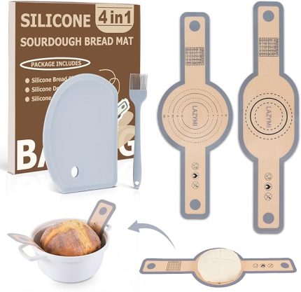 2 adet silikon pişirme matı, güveç tenceresi için, oval ve yuvarlak, silikon ekmek askısı, ekmek tenceresi için uzun saplı ekmek kalıbı, hamur kazıyıcı ve pişirme fırçası ile ekmek pişirme matı