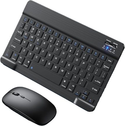 Windows/Android/IOS Sistemi için Kablosuz Bluetooth Uyumlu Klavye Fare Seti Mini Ultra İnce Şarj Edilebilir Türkçe (Siyah)