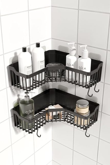 HOME Banyor Köşelik Yapışkanlı Banyo Rafı, 2'li Banyo Düzenleyici, Duş Rafı Organizer Şampuanlık, Plastik