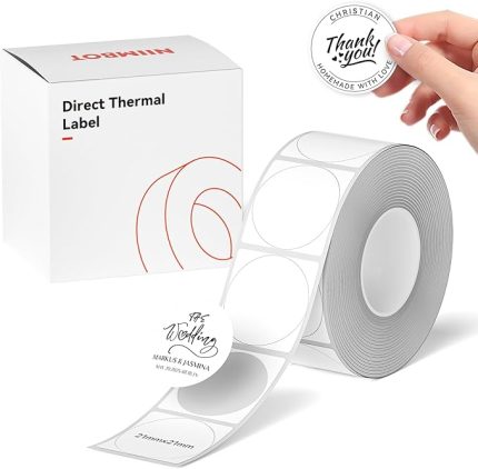 Kendinden yapışkanlı etiketler, NIIMBOT B1/B21/B3S termal etiket yazıcısı ile uyumlu, termal kağıt, okul, ev, ofis, küçük işletmeler için (beyaz yuvarlak 21 x 21 mm)