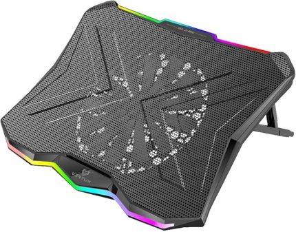 Dizüstü bilgisayar soğutma standı, sessiz soğutmalı dizüstü bilgisayar pedi, Rainbow LED ışıklı, ayarlanabilir çoklu yükseklik, 2 USB bağlantısı, entegre kontrol ve kaymaz sap, 17 inçe kadar dizüstü bilgisayarlar için - Vertux GLARE